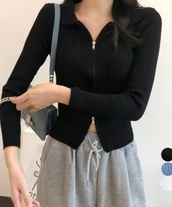 ニット・セーター | リブニットトップスレディースジップアップ