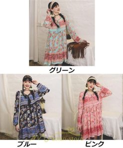ミニ丈 | ワンピース レディース ワンピース長袖 夏秋ワンピ きれいめ 大人 森ガール 膝上 リゾート 花柄 おしゃれ デート 通勤 可愛い お呼ばれ シフォン