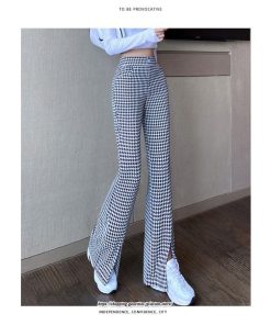 チノ・テーパード・ジョガー・スキニーパン | パンツ レディース フレアパンツ ロングパンツ 千鳥格柄 スリット カジュアル ハイウエスト ワイドパンツ トレンド おしゃれ 送料無料 楽ちん お出かけ かわいい