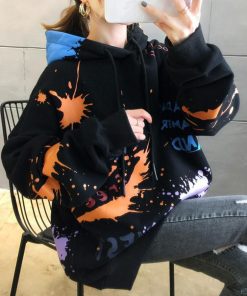 パーカ | レディース 秋冬 ペイント柄 スウェット ポケット付き 韓国風 長袖トレーナー 裏起毛 フード付き おしゃれ パーカー プルオーバー