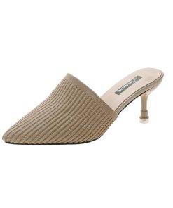 パンプス | 靴 ヒールサンダル ミュールパンプスサンダル レディース かかとなし春夏 ポインテッドトゥ サボサンダル