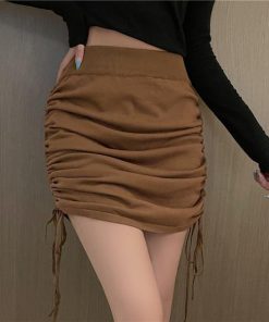 スカート | タイト膝丈ミニ調整可丈 ストレッチ 伸縮性 ウエストゴム ドローストリング 30代40代 ヒップアップ 無地 セクシー大人