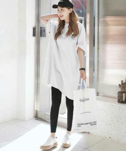 ｔシャツ・カットソー | 大きめTシャツ レディース 夏物 半袖 五分袖 カットソー ロングｔ ワンピース 無地 プルオーバー 白 黒 ルームウェア ゆったり Tシャツ 可愛い お出かけ 綿