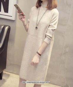 マキシ | ニットワンピース ワンピース レディース チュニック ハイネック ひざ丈 ゆったり セーター 暖か 無地 着痩せ キレイめ おしゃれ 上品 通勤 フェミニン
