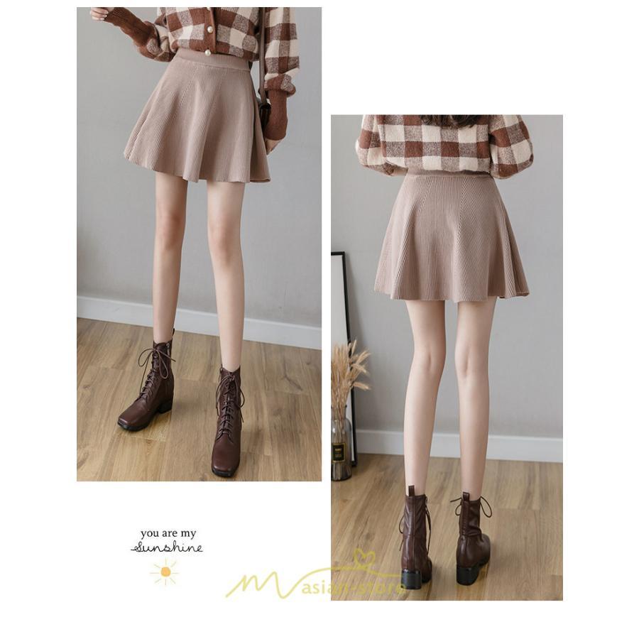 スカート | レディース ボトムス ミニ丈 ひざ上 ウエストゴム 楽ちん ゆったり ニット 秋冬 韓国風 Aライン フレア デート 着痩せ 可愛い お出かけ 脚長効果