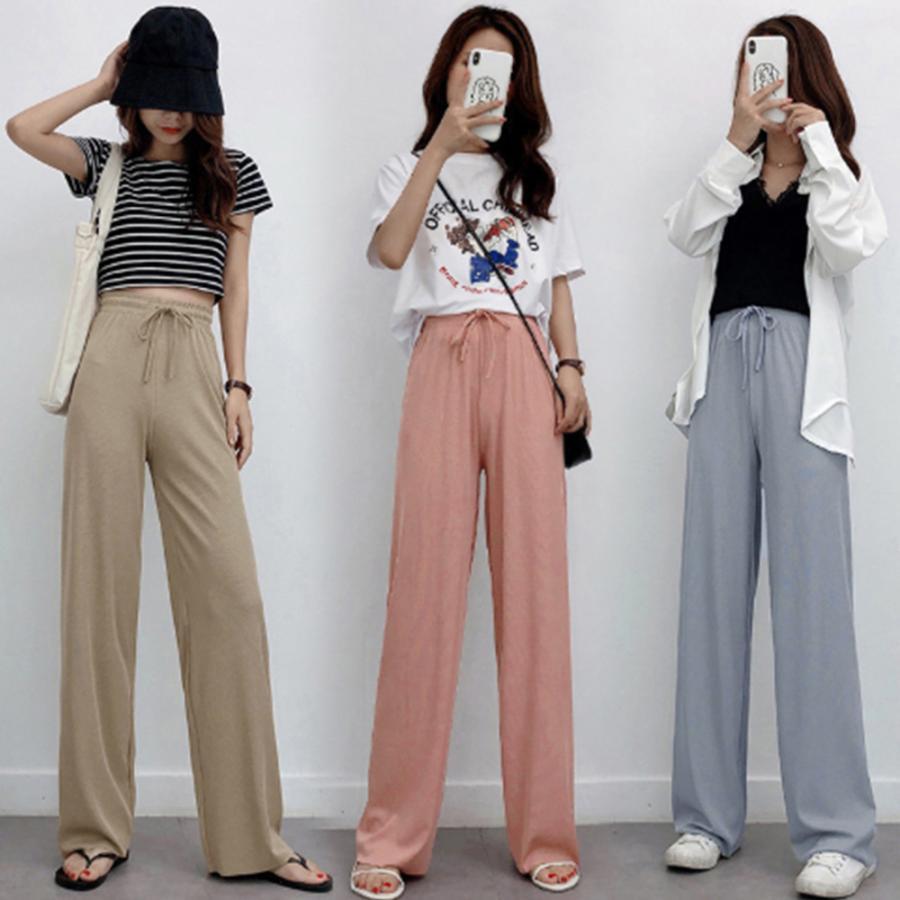 ワイドパンツ | ハイウエスト レディース ストレートパンツ 接触冷感 ロングパンツ ハイウエストサマーパンツ リラックスパンツ