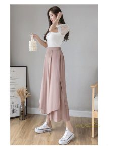 ワイドパンツ | シフォンパンツ レディース きれいめ ハイウエスト ガウチョパンツ ボトムス ゆったり 体形カバー ロング丈 夏物 オフィス 通勤 女性らしい