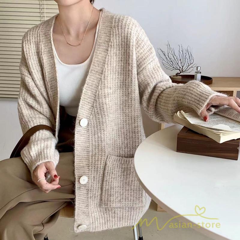 カーディガン | ニットフロントボタン レディース 2way 羽織り 秋冬 アウター ニットアウター セーター 長袖 トップス 通学通勤 20代30代 ゆったり ポケット
