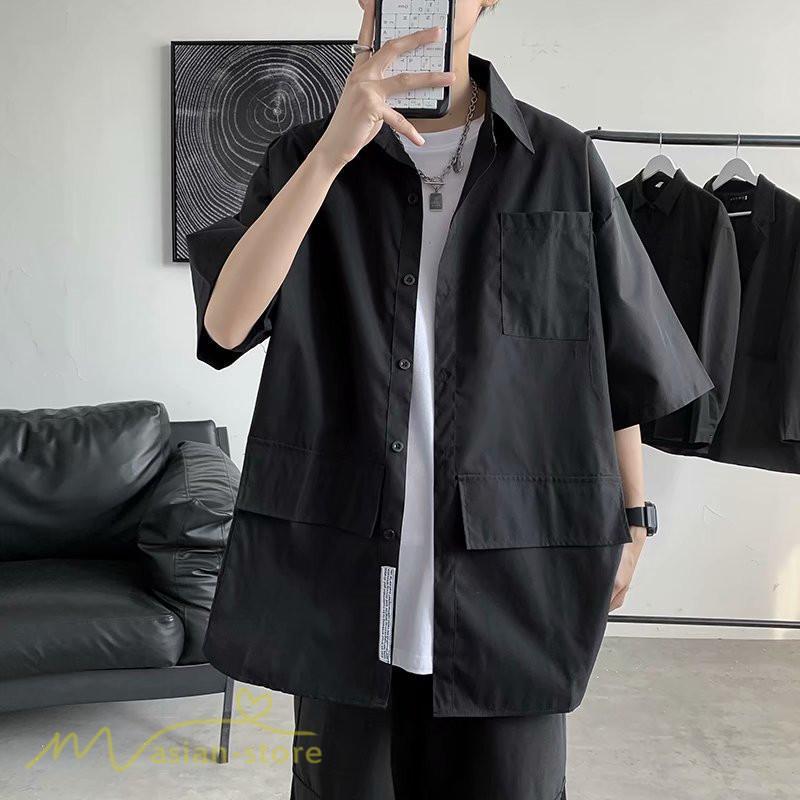 シャツ | メンズ 半袖 トップス ワイドTゆったり 無地 ライトアウター 着回し 夏新作 コーデ 白黒細身 通勤通学 XXL 日常感 大きいサイズ