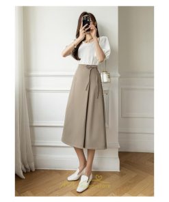スカート | ひざ丈 ひざ下 ハイウエスト Aライン レディース エレガント レトロ風 着痩せ 上品 トレンド ゆったり 女子会 OL フォーマル 通勤 ビジネス 就活