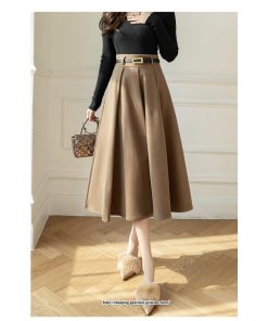 スカート | フレアロング ロング丈フレア秋 冬 秋冬  ミモレ ミモレ丈フレアおしゃれ プリーツ あったか あったか キレイめ ラシャ 通勤 通学