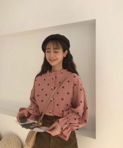 シャツ・ブラウス | 長袖ブラウス レディースシャツ 春物 夏服 羽織り 前開き 可愛い ドット柄 フレア トップス 綿麻 女の子 20代30代