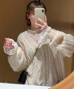 透かし編みトップス | レースブラウス レディース オシャレ シースルー きれいめ シアートップス プルオーバー セクシー プチハイネック 韓国風 長袖