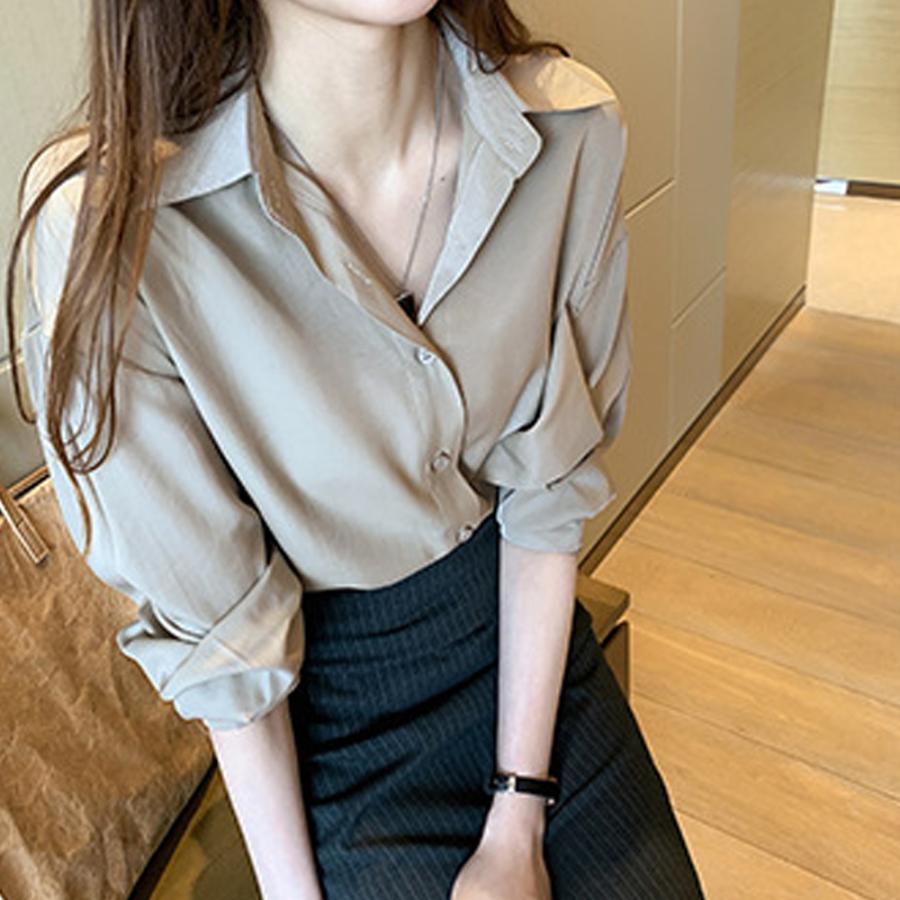 シャツ・ブラウス | シャツ おしゃれ 無地 オフィス ボダン ブラウス トップス ロング 襟付き 前開きシャツ レディース 仮ポケット付き