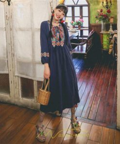 マキシ | ロングワンピース  レディース 夏 秋 夏秋 リゾート ロング ワンピ 長袖 大人 白 黄色 青 赤 四色展開 がーりー 刺繍 レトロ風 かわいい おしゃれ きれいめ 上品