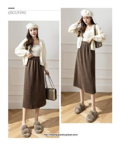 スカート | ロングロング丈 ミモレ丈 ミモレ ウエストゴム 秋 冬 秋冬 あったか コットン カジュアル Aライン 着痩せ スリット キレイめ 2022新作　