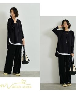 ｔシャツ・カットソー | Tシャツ 長袖 無地 着痩せ カットソー 長袖Tシャツ 無地 丸首 カジュアル 40代 50代 着回し 秋コーデ ゆったり 30代 フリーサイズ 20代 シンプル トップス