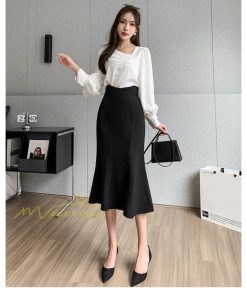 スカート | フィッシュテールレディース 無地 フレア きれいめ 仕事 カジュアル おしゃれ ひざ下丈 ビジネス 大きいサイズ 秋冬コーデ ファスナー OL