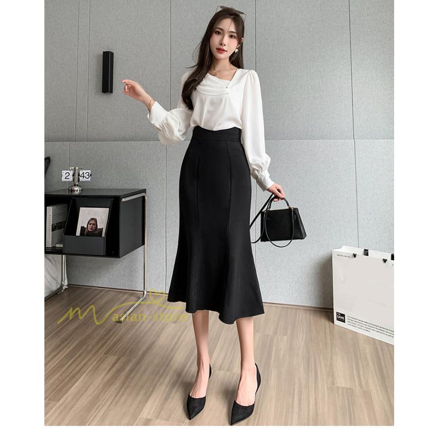スカート | フィッシュテールレディース 無地 フレア きれいめ 仕事 カジュアル おしゃれ ひざ下丈 ビジネス 大きいサイズ 秋冬コーデ ファスナー OL