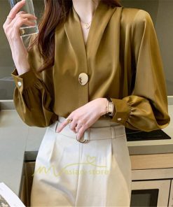 シャツ・ブラウス | ブラウス レディース 長袖ブラウス 春秋 オフィスブラウス 白vネック オシャレブラウス シフォントップス 韓国風 大人 上品 40代 ゆったりシャツ 通勤OL 50代