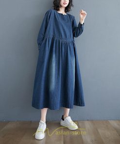 デニムワンピース | ワンピース レディース カジュアル 人気 デニム ロング丈 ゆったり 大きいサイズ ポケット スリット 20代30代40代 華奢見え 着痩せ 体型カバー 可愛い