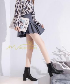 ショートブーツ | ブーティー ブーツ レディース シューズ 靴 太ヒール チャンキーヒール 合皮ブーツ PUブーツ くつ 黒靴 春秋冬 後ろファスナー 大人 美脚