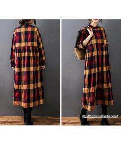 マキシ | チェック柄ワンピースリネン風 シャツワンピース 30代レディース秋物長袖 綿麻風 ゆったり ゆるシルエット 大人 チェック柄 可愛い 通学通勤 ロングシャツ
