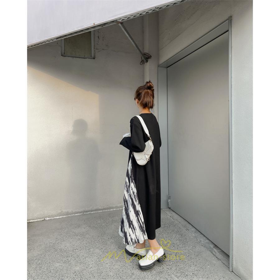 マキシ | ドッキングワンピース 秋 レディース 長袖ワンピース ロングワンピース 切り替えワンピース フェイク レイヤード風 お呼ばれワンピース ゆったり 大きいサイズ