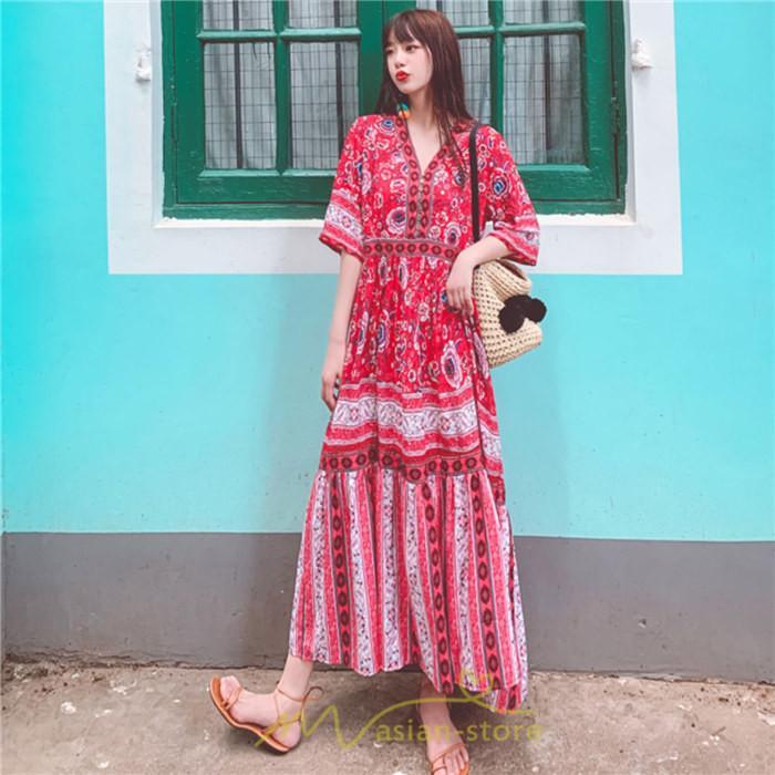 マキシ | ワンピース ロングワンピース エスニックワンピース コットン リゾートワンピース ワンピ 半袖 大人 夏 ゆったり リゾート お出かけ 普段使い きれいめ
