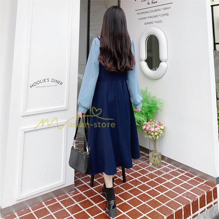 マキシ | ロングワンピース 秋物 レディース ミモレ丈 Aラインワンピース 切り替え フェイク レイヤード風 重ね着風 シャツカラー お呼ばれワンピース 30代40代 着やせ