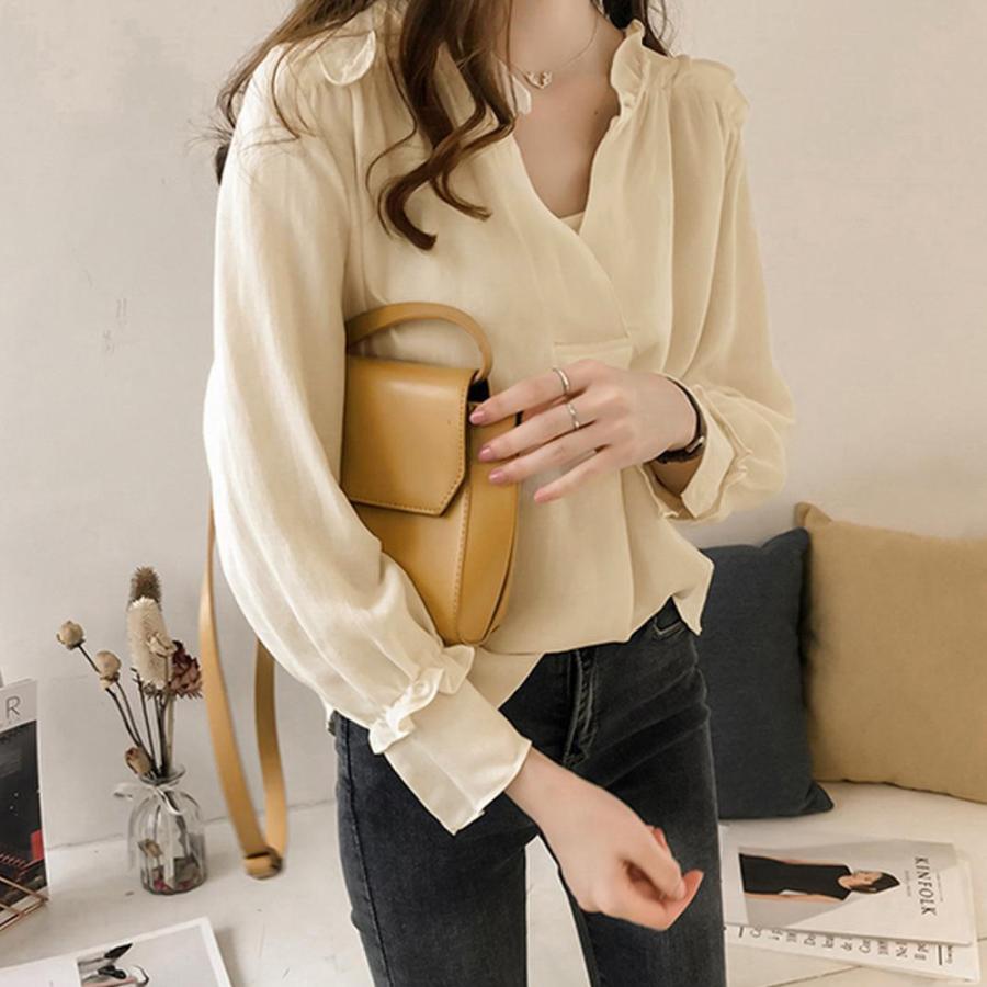 シャツ・ブラウス | 大人 夏 トップス ブラウス オフィス シャツブラウス 長袖 春 フォーマル おしゃれ Vネックブラウス ゆったり レディース