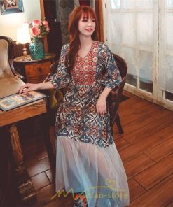 マキシ | 夏秋ワンピース チュール レディース マキシワンピース ロングワンピース パーティー 二次会 痩せて見える 七分袖 Vネック ピンク ハイウエスト 鎖骨 黒