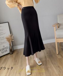 スカート | ロング丈 秋冬 レディース ロングウエストゴム ハイウエスト 黒 グレー マーメイド コーデ お出かけ 韓国風 脚長効果 フレア 人気新作