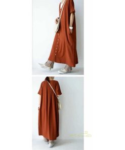 マキシ | ワンピース 五分袖 ロングワンピース レディース 秋物 夏 羽織り ゆったり 大きめ ポケット Aラインワンピース 30代40代50代 無地 可愛い 落ち感 Vネック 大人