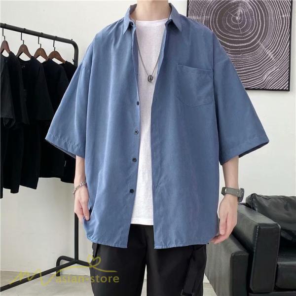 シャツ | 半袖 着痩せ 日常 おしゃれ カジュアル 韓国風 無地 新作 2021 夏コーデ ライトアウター ポケット 通勤通学 トップス ワイドゆったり 人気 上品