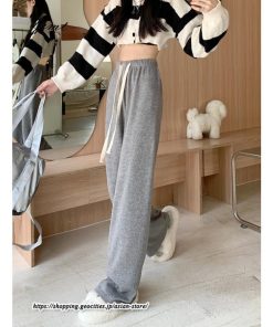 ワイドパンツ | ニットパンツ レディース 綿パンツ リブニット 秋冬 裏起毛 暖かい ロングパンツ ウエストゴム 春 パンツ シンプル 無地 ボトムス 部屋着 ズボン
