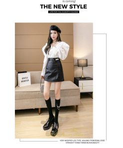 スカート | ミニレディース レザー ハイウエスト フェイクレザー ミニ丈 ショート セクシー Aライン ベルト付き 可愛い お出かけ 二次会 キレイめ　 女子会 デート