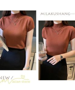 送料無料SALE | サマーニット レディース 半袖 トップス ストレッチ 無地 スリム ニット 可愛い セクシー 柔らか 大人 オフィス 洗えるニット 黒 夏服 夏物 女っぽい 白 OL