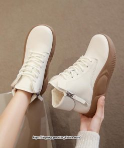 ブーツ | ムートンレディース ショート 編み上げ ジッパー付き スニーカー カジュアル 歩きやすい 秋 2022新作 冬 痛くない 内ボア