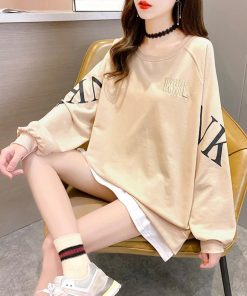 パーカ | カジュアル体型カバー レディース 韓国風 トップス ゆったり パーカートレーナー 長袖 スウェット チュニックロンT レイヤード風