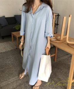 ワンピース | 長袖ロングシャツ20代30代 羽織り 無地 秋物 レディース ロングミモレ丈 大人 綿シャツ ワンピース ママ カジュアル 40代50代