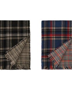 マフラー | チェック リバーシブル フリンジ付きストール 大判 厚手 肩掛け