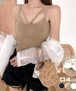 キャミソール | ブラトップ チラ見え 下着 カップ付 ベアトップブラ レディース インナー クロスストラップ ブラキャミ