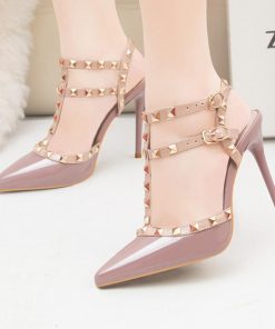 サンダル | ハイヒール キャバパンプス レディース パーティー アンクルストラップ結婚式靴 スタッズpumpsポインテッドトゥ サンダルパンプス