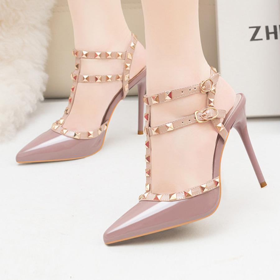 サンダル | ハイヒール キャバパンプス レディース パーティー アンクルストラップ結婚式靴 スタッズpumpsポインテッドトゥ サンダルパンプス