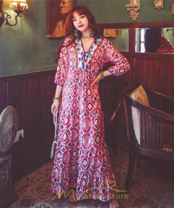 マキシ | ワンピース 個性的 ロングワンピース マキシワンピース エスニック 幾何学柄 リゾート ワンピ カジュアル 春夏 20代30代40代50代 ゆったり 大人 体型カバー
