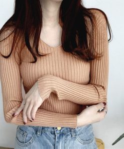 ニット・セーター | Vネック リブニット きれいめ ニット タイト シンプル おしゃれ レディース トップス 長袖