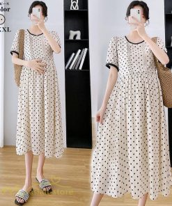 ワンピース | マタニティレディース 着痩せ ドット柄 Aライン半袖 ゆったり マタニティウェア 上品 産前 サマー おしゃれ お出かけ 妊婦服
