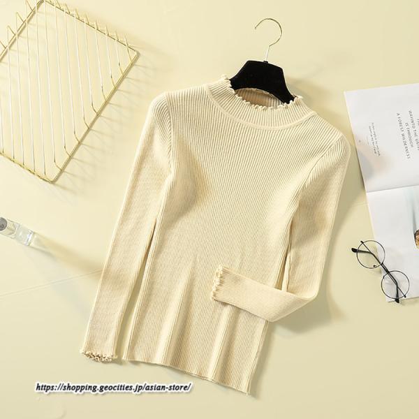 ニット・セーター | カットソー ニット レディース リブニット 長袖 秋冬 春 トップス スリム ストレッチ インナー 無地 着痩せ 通学通勤 長袖カットソー プルオーバー 長袖ニット