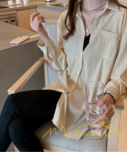 在庫ある | 短納期シャツレディースブラウス ビジネスカジュアルゆったりシャツトップス フォーマルシャツ オフィスブラウス ストライプ 薄手 通学通勤 春夏衣装 着痩せ